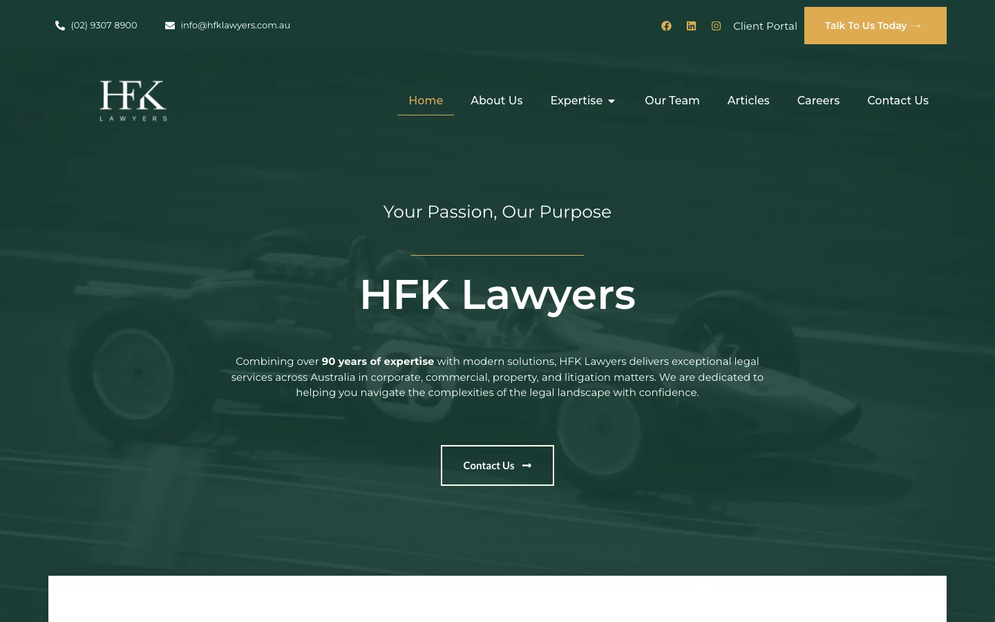 HFK Lawyers website, desktop view
