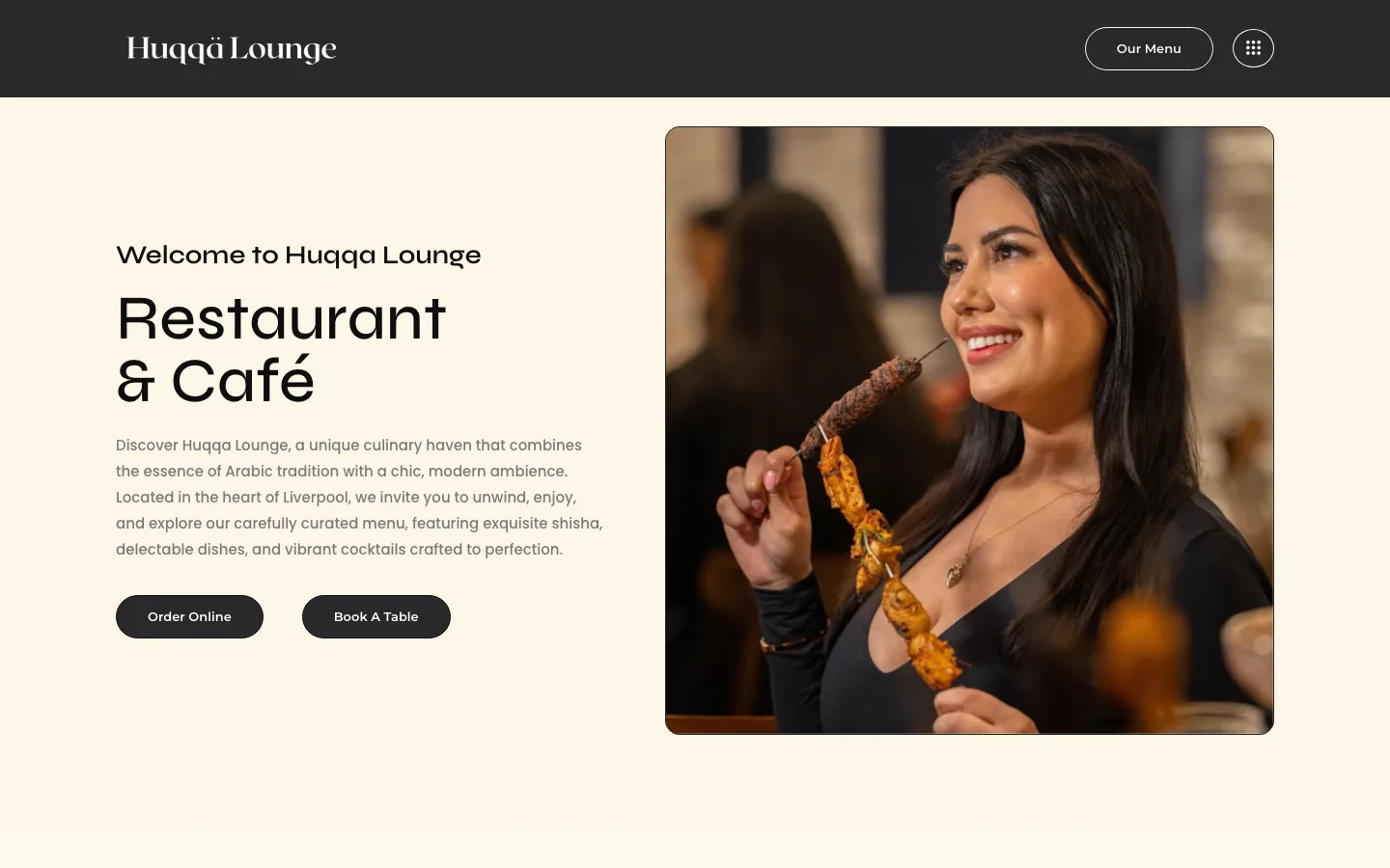 Huqqa Lounge website, desktop view